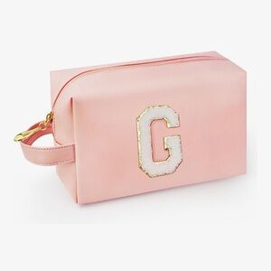 Stylish Pink Cosmetic Bag with Gold Lettering